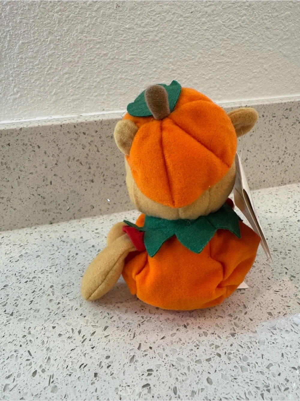 Disney Winnie the Pooh Plush in Orange Pumpkin Outfit with Green Collar